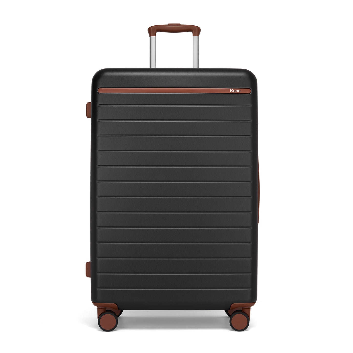 Kono Scratch-Resistant Hard Shell Cabin Suitcase with Horizontal Stripe Design, Brown Accents & Spinner Wheels (KSK2584) - Black & Brown