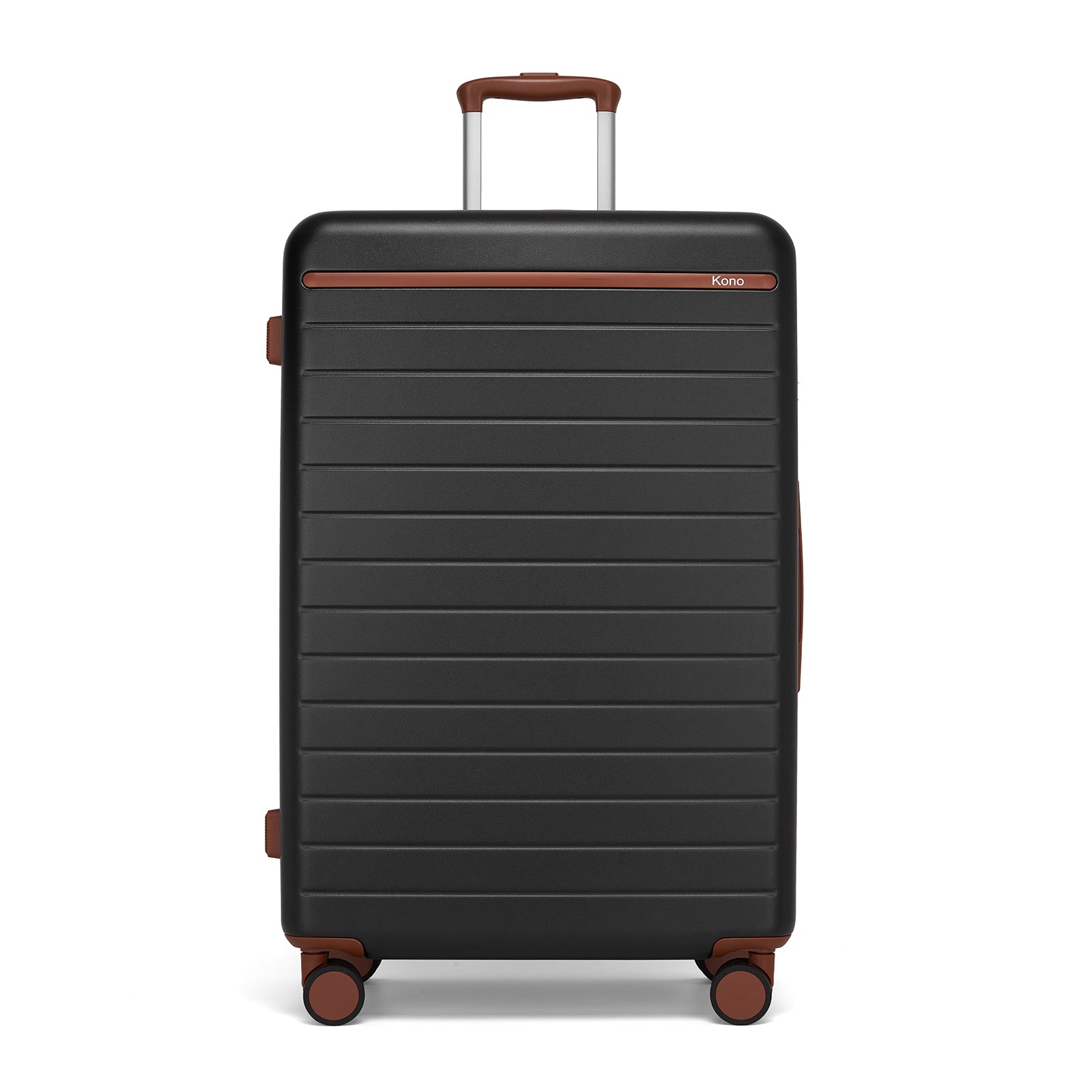 Kono Scratch-Resistant Hard Shell Cabin Suitcase with Horizontal Stripe Design, Brown Accents & Spinner Wheels (KSK2584) - Black & Brown