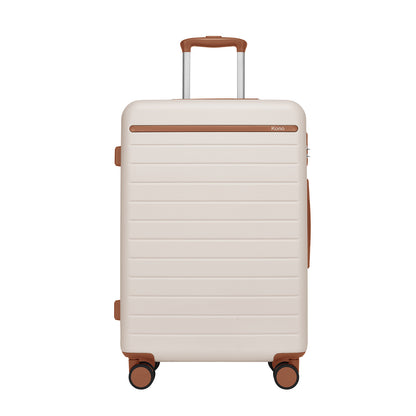 Kono Scratch-Resistant Hard Shell Cabin Suitcase with Horizontal Stripe Design, Brown Accents & Spinner Wheels (KSK2584) - Cream & Brown