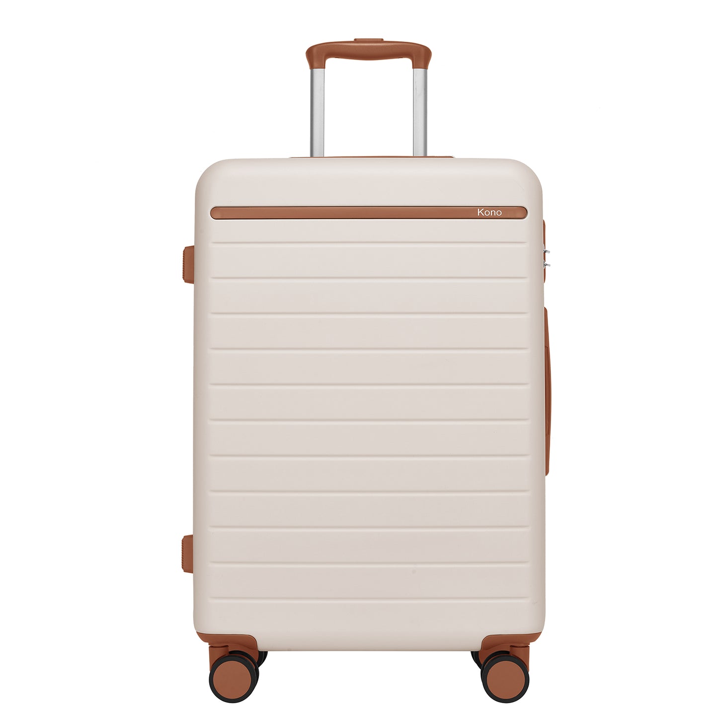 Kono Scratch-Resistant Hard Shell Cabin Suitcase with Horizontal Stripe Design, Brown Accents & Spinner Wheels (KSK2584) - Cream & Brown