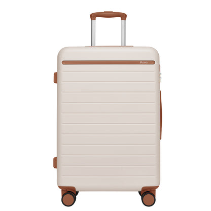 Kono Scratch-Resistant Hard Shell Cabin Suitcase with Horizontal Stripe Design, Brown Accents & Spinner Wheels (KSK2584) - Cream & Brown