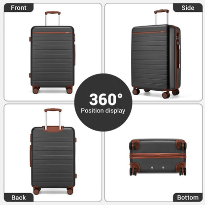 Kono Scratch-Resistant 3-Piece Hard Shell Luggage Set with Horizontal Stripe Design, Brown Accents & Spinner Wheels (KSK2584) - Grey & Brown