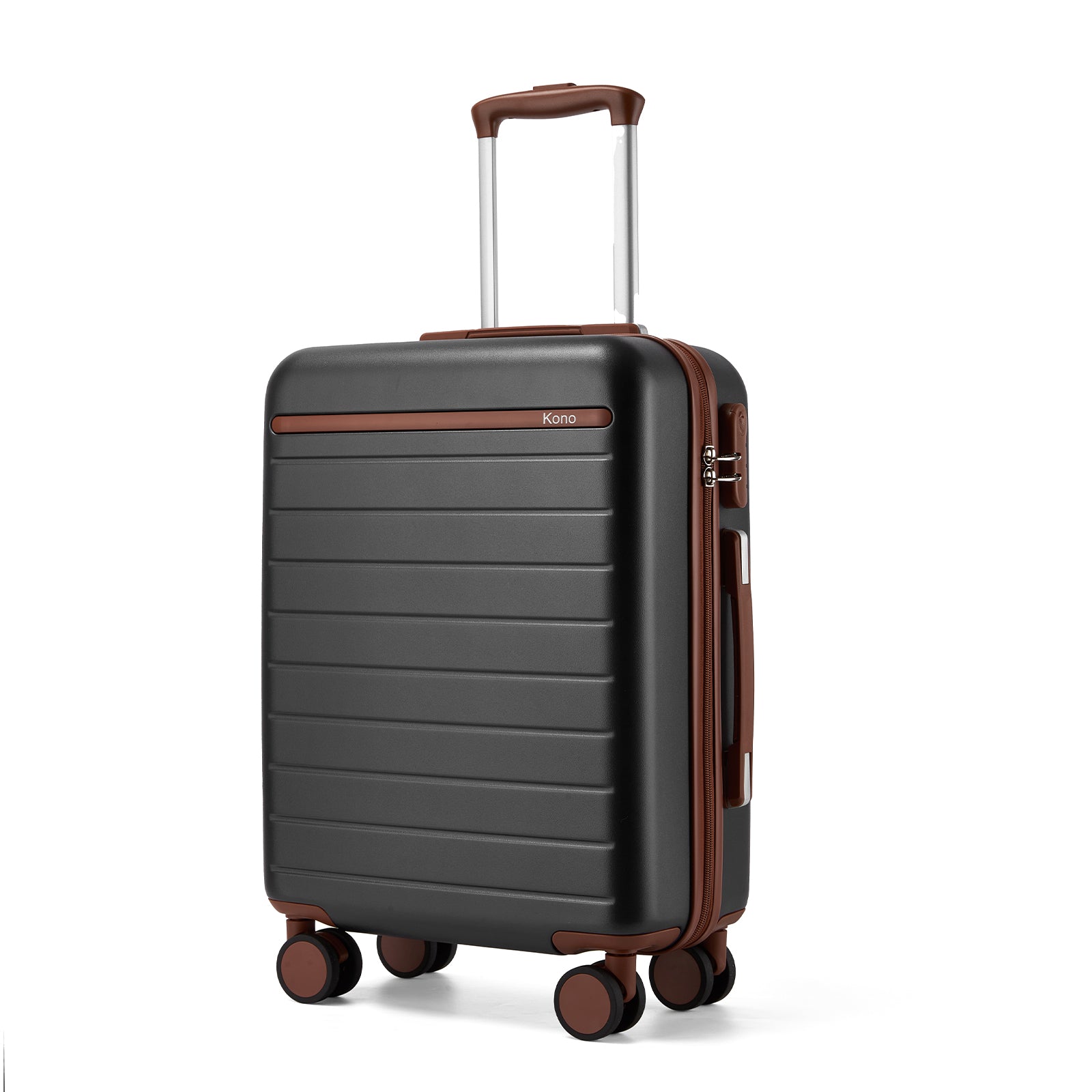 Kono Scratch-Resistant Hard Shell Cabin Suitcase with Horizontal Stripe Design, Brown Accents & Spinner Wheels (KSK2584) - Grey & Brown