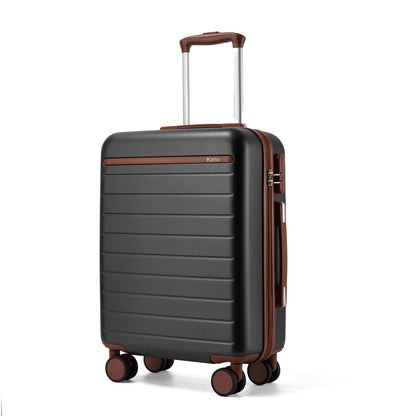 Kono Scratch-Resistant Hard Shell Cabin Suitcase with Horizontal Stripe Design, Brown Accents & Spinner Wheels (KSK2584) - Grey & Brown