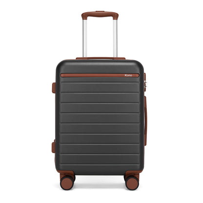 Kono Scratch-Resistant Hard Shell Cabin Suitcase with Horizontal Stripe Design, Brown Accents & Spinner Wheels (KSK2584) - Grey & Brown