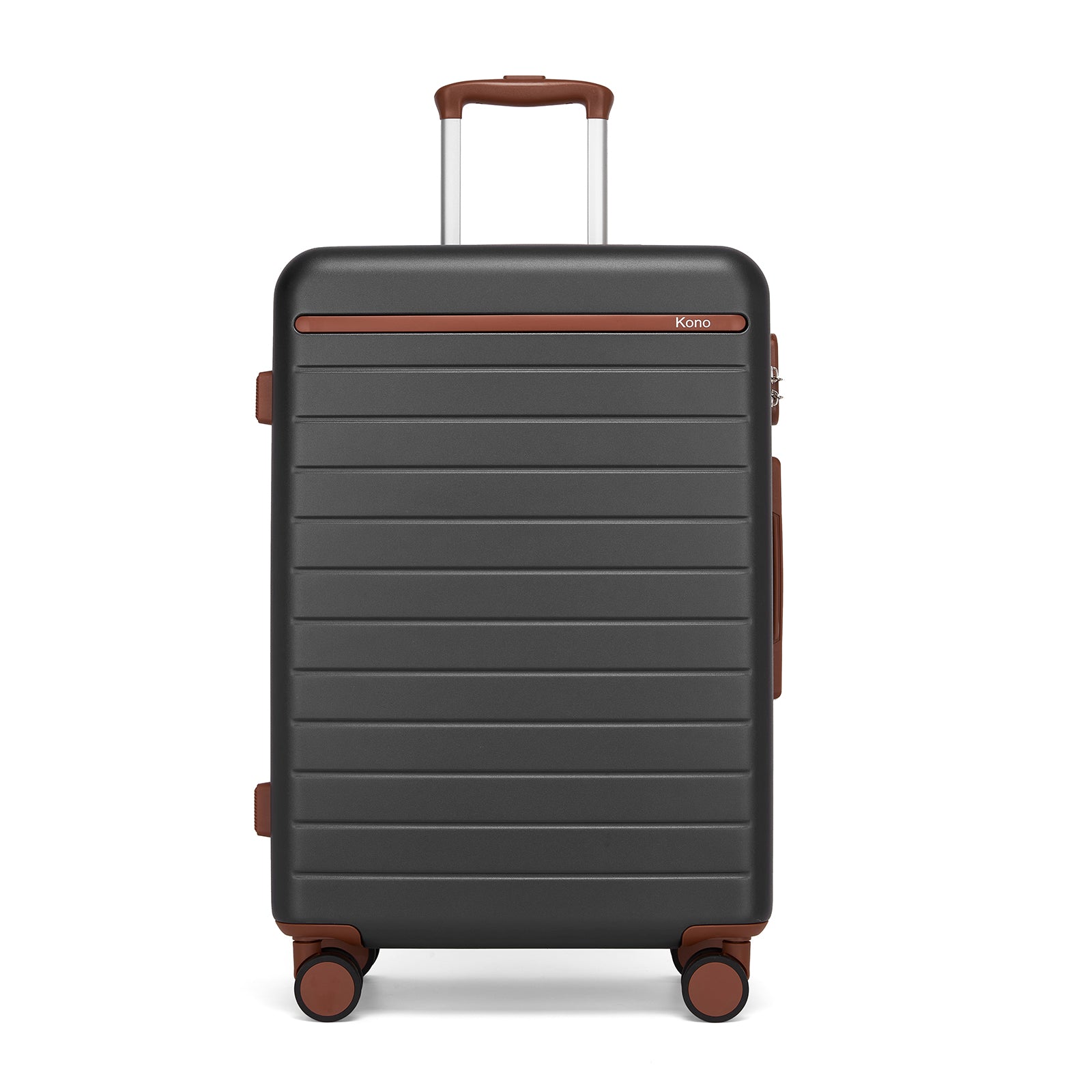 Kono Scratch-Resistant Hard Shell Cabin Suitcase with Horizontal Stripe Design, Brown Accents & Spinner Wheels (KSK2584) - Grey & Brown