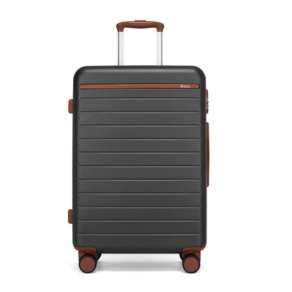 Kono Scratch-Resistant Hard Shell Cabin Suitcase with Horizontal Stripe Design, Brown Accents & Spinner Wheels (KSK2584) - Grey & Brown