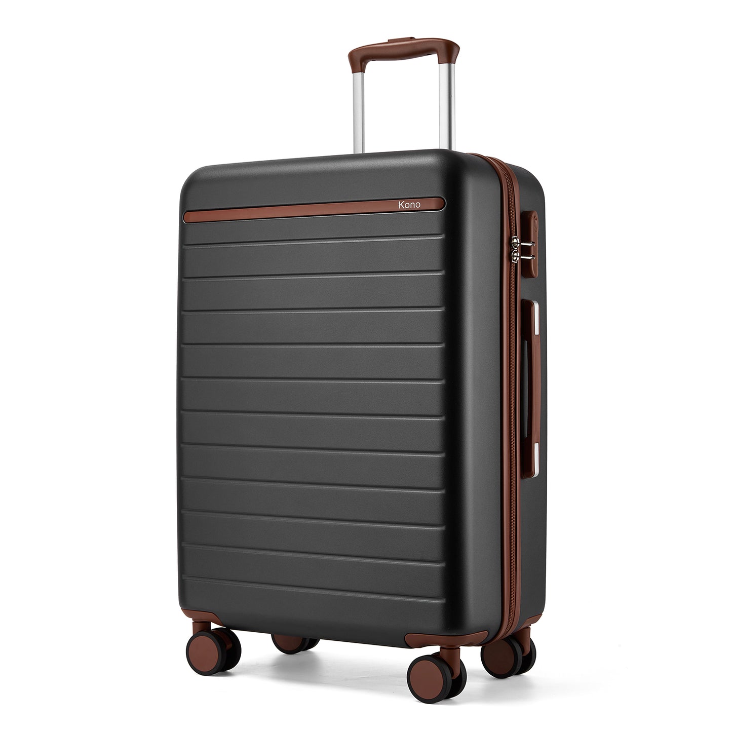 Kono Scratch-Resistant Hard Shell Cabin Suitcase with Horizontal Stripe Design, Brown Accents & Spinner Wheels (KSK2584) - Grey & Brown