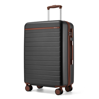 Kono Scratch-Resistant Hard Shell Cabin Suitcase with Horizontal Stripe Design, Brown Accents & Spinner Wheels (KSK2584) - Grey & Brown