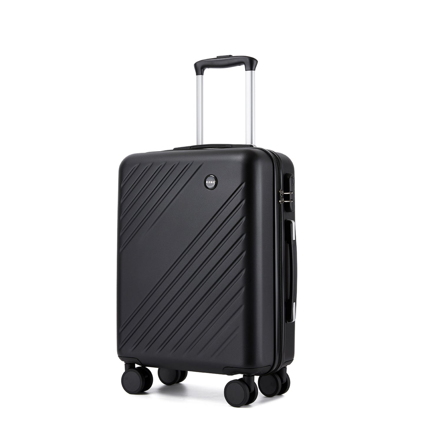 Kono ABS+PC Hard Shell Luggage, Diagonal Stripe Lightweight Travel Suitcase with Silent Spinner Wheels & Organised Interior (KSK2585) - Black