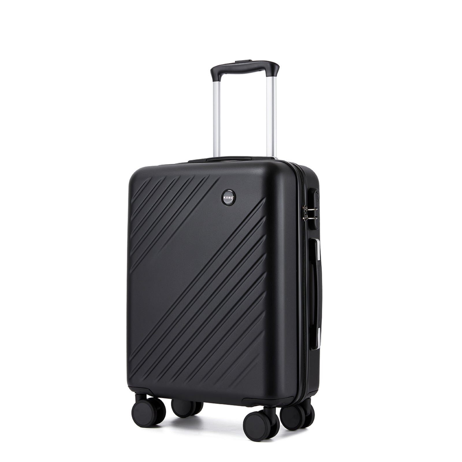 Kono ABS+PC Hard Shell Luggage, Diagonal Stripe Lightweight Travel Suitcase with Silent Spinner Wheels & Organised Interior (KSK2585) - Black