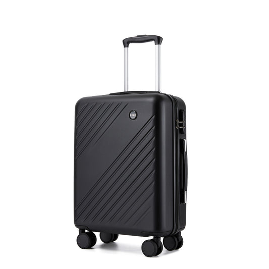 Kono ABS+PC Hard Shell Luggage, Diagonal Stripe Lightweight Travel Suitcase with Silent Spinner Wheels & Organised Interior (KSK2585) - Black