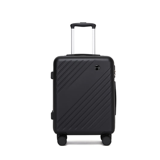 Kono ABS+PC Hard Shell Luggage, Diagonal Stripe Lightweight Travel Suitcase with Silent Spinner Wheels & Organised Interior (KSK2585) - Black
