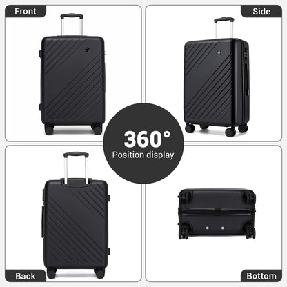Kono ABS+PC Hard Shell Luggage, Diagonal Stripe Lightweight Travel Suitcase with Silent Spinner Wheels & Organised Interior (KSK2585) - Black