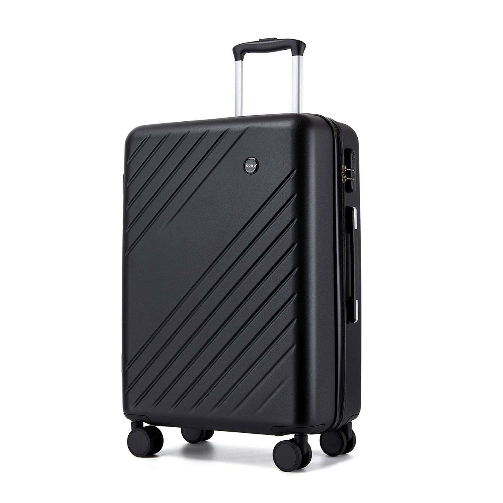 Kono ABS+PC Hard Shell 3 Piece Luggage Set (20/24/28 Inch) with Diagonal Strap, Silent Wheels & Complete Travel Solution (KSK2585) - Black