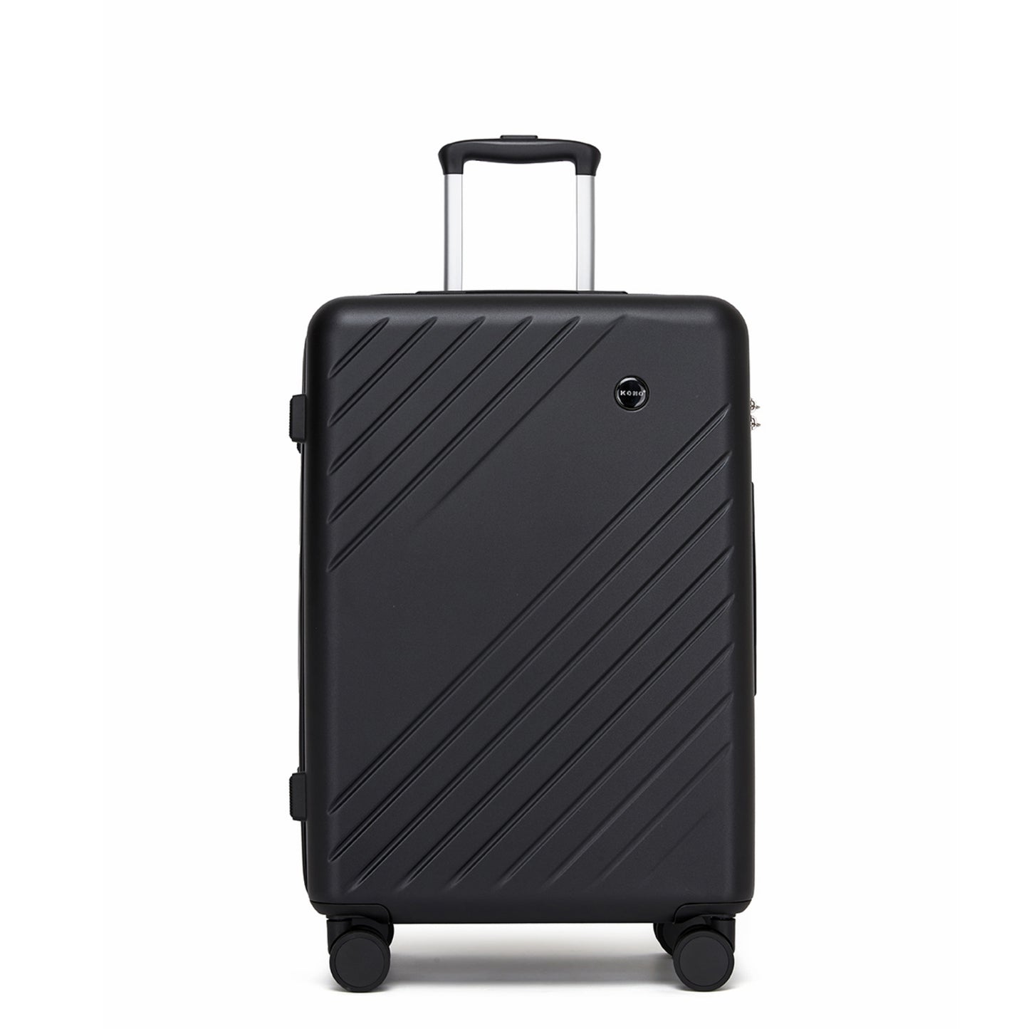 Kono ABS+PC Hard Shell Luggage, Diagonal Stripe Lightweight Travel Suitcase with Silent Spinner Wheels & Organised Interior (KSK2585) - Black
