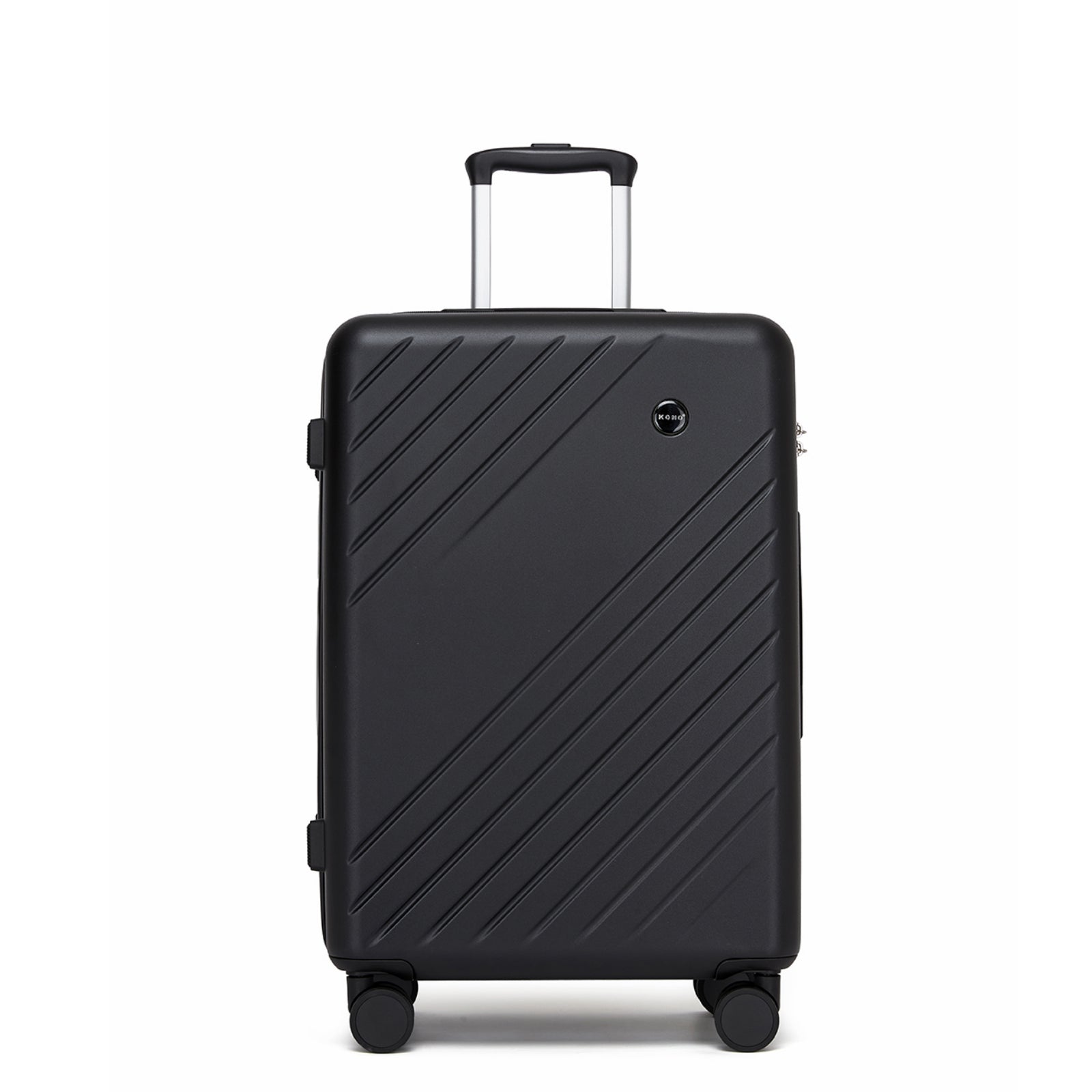 Kono ABS+PC Hard Shell Luggage, Diagonal Stripe Lightweight Travel Suitcase with Silent Spinner Wheels & Organised Interior (KSK2585) - Black