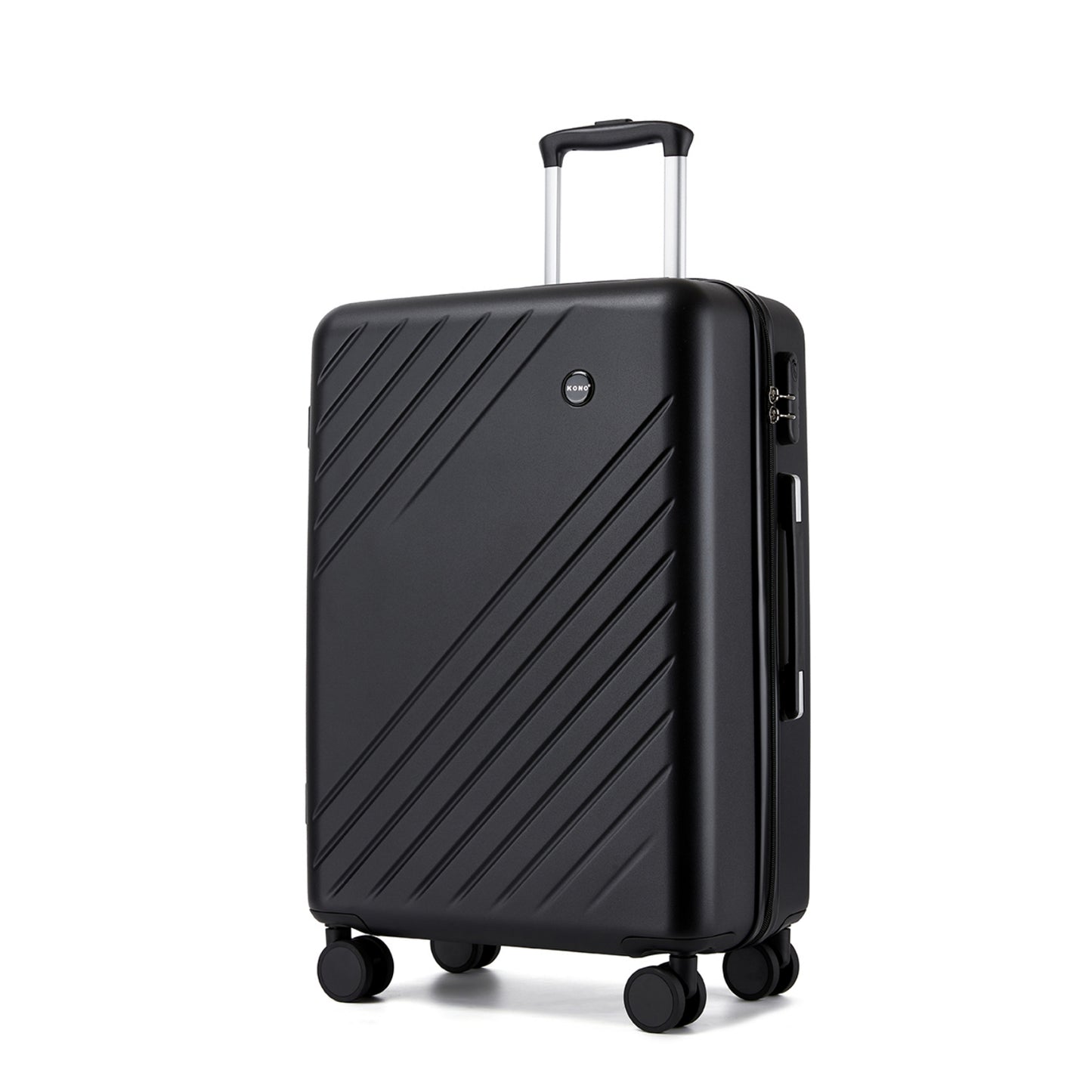 Kono ABS+PC Hard Shell Luggage, Diagonal Stripe Lightweight Travel Suitcase with Silent Spinner Wheels & Organised Interior (KSK2585) - Black