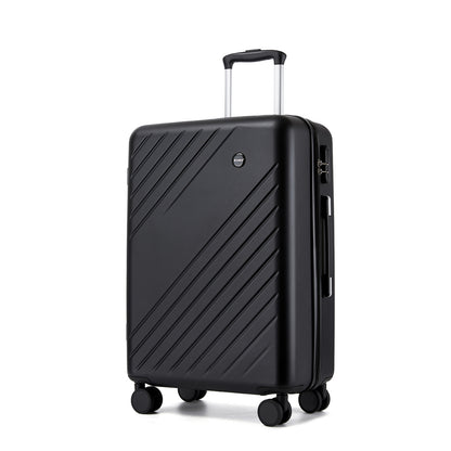 Kono ABS+PC Hard Shell Luggage, Diagonal Stripe Lightweight Travel Suitcase with Silent Spinner Wheels & Organised Interior (KSK2585) - Black