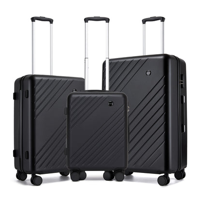 Kono ABS+PC Hard Shell 3 Piece Luggage Set (20/24/28 Inch) with Diagonal Strap, Silent Wheels & Complete Travel Solution (KSK2585) - Black