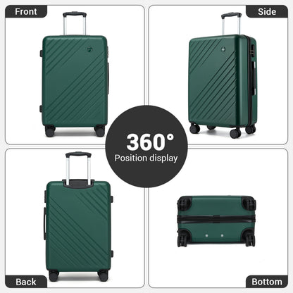 Kono ABS+PC Hard Shell 3 Piece Luggage Set (20/24/28 Inch) with Diagonal Strap, Silent Wheels & Complete Travel Solution (KSK2585) - Green