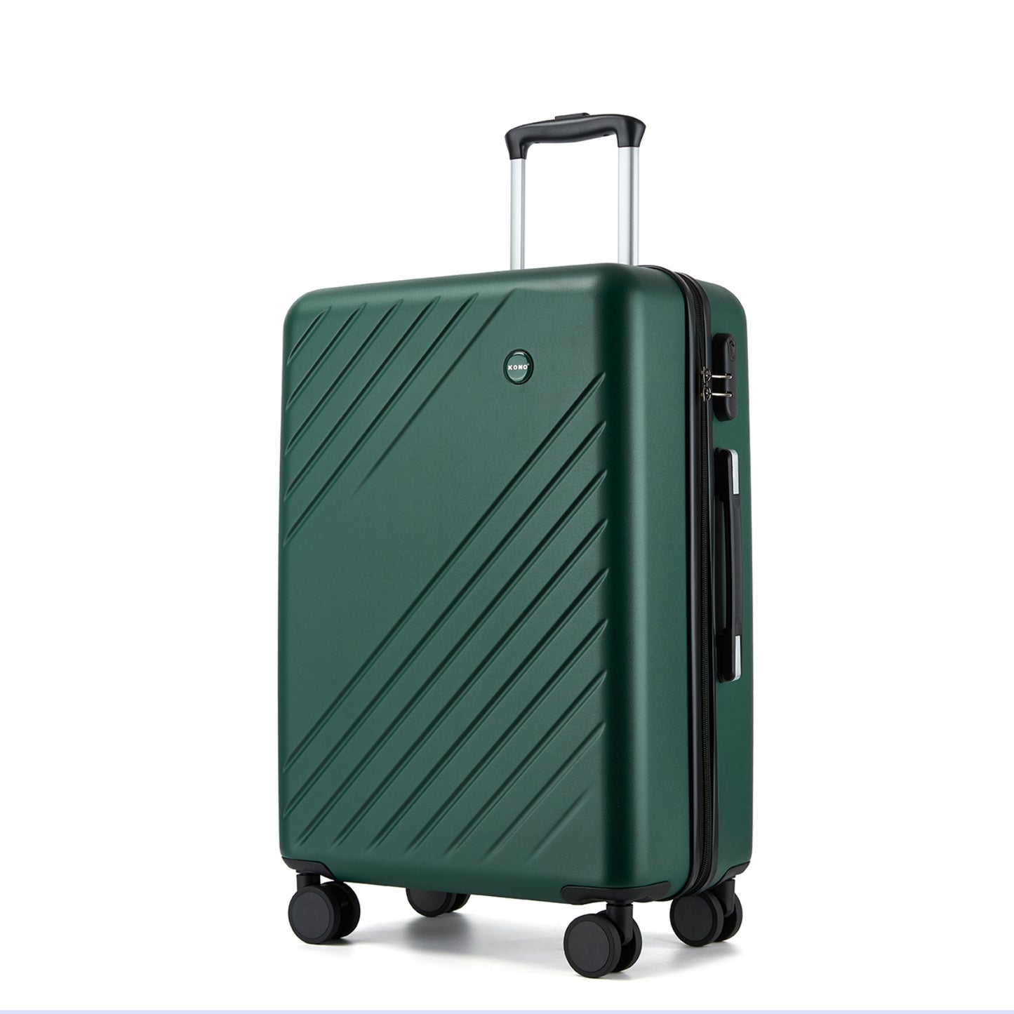 Kono ABS+PC Hard Shell Luggage, Diagonal Stripe Lightweight Travel Suitcase with Silent Spinner Wheels & Organised Interior (KSK2585) - Green