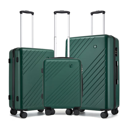 Kono ABS+PC Hard Shell 3 Piece Luggage Set (20/24/28 Inch) with Diagonal Strap, Silent Wheels & Complete Travel Solution (KSK2585) - Green