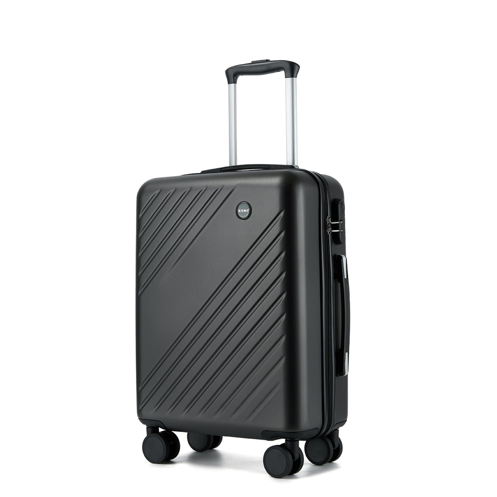 Kono ABS+PC Hard Shell Luggage, Diagonal Stripe Lightweight Travel Suitcase with Silent Spinner Wheels & Organised Interior (KSK2585) - Grey