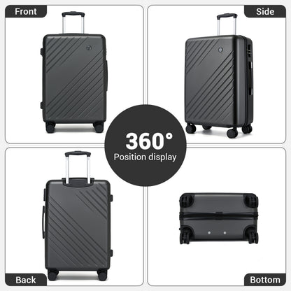 Kono ABS+PC Hard Shell Luggage, Diagonal Stripe Lightweight Travel Suitcase with Silent Spinner Wheels & Organised Interior (KSK2585) - Grey