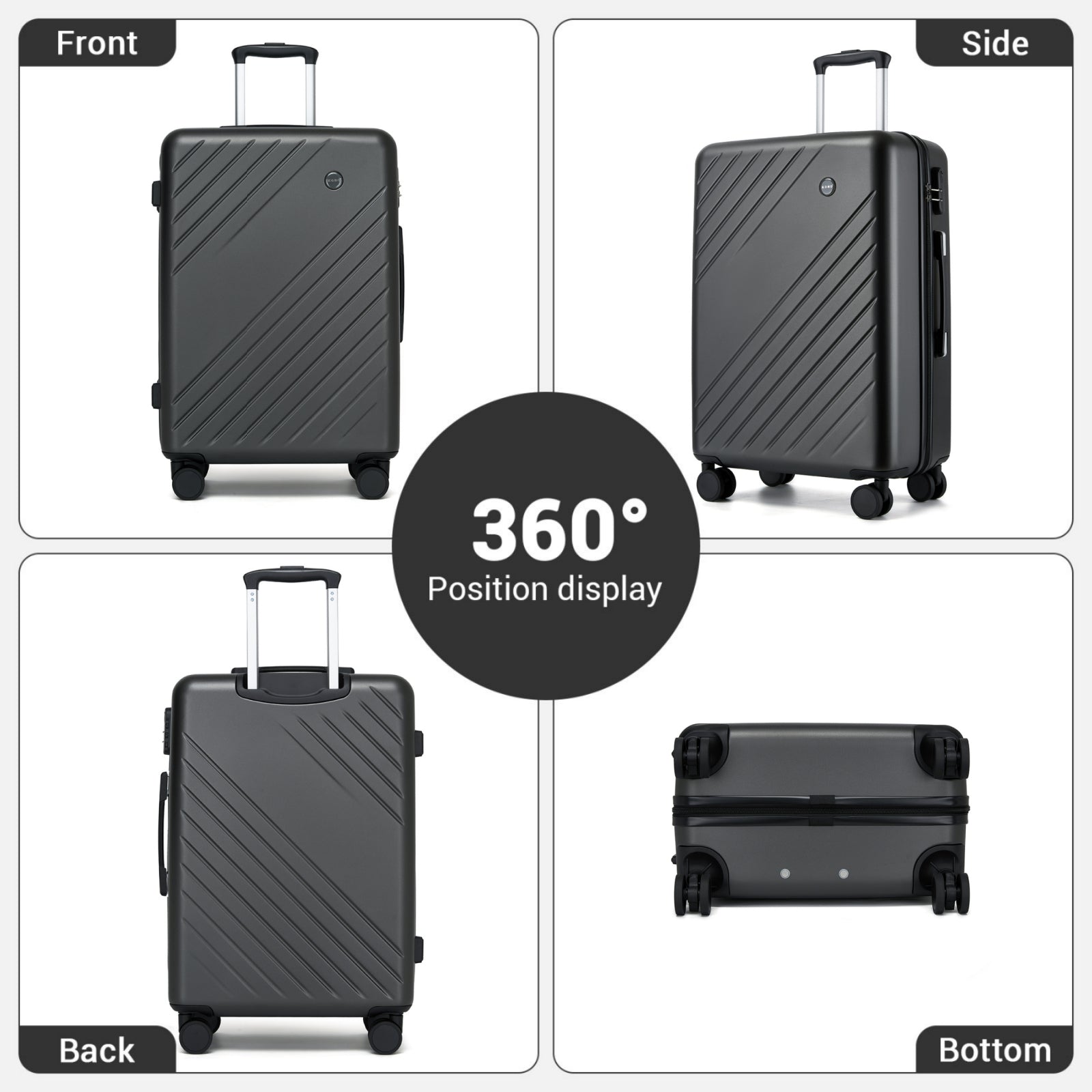 Kono ABS+PC Hard Shell 3 Piece Luggage Set (20/24/28 Inch) with Diagonal Strap, Silent Wheels & Complete Travel Solution (KSK2585) - Grey