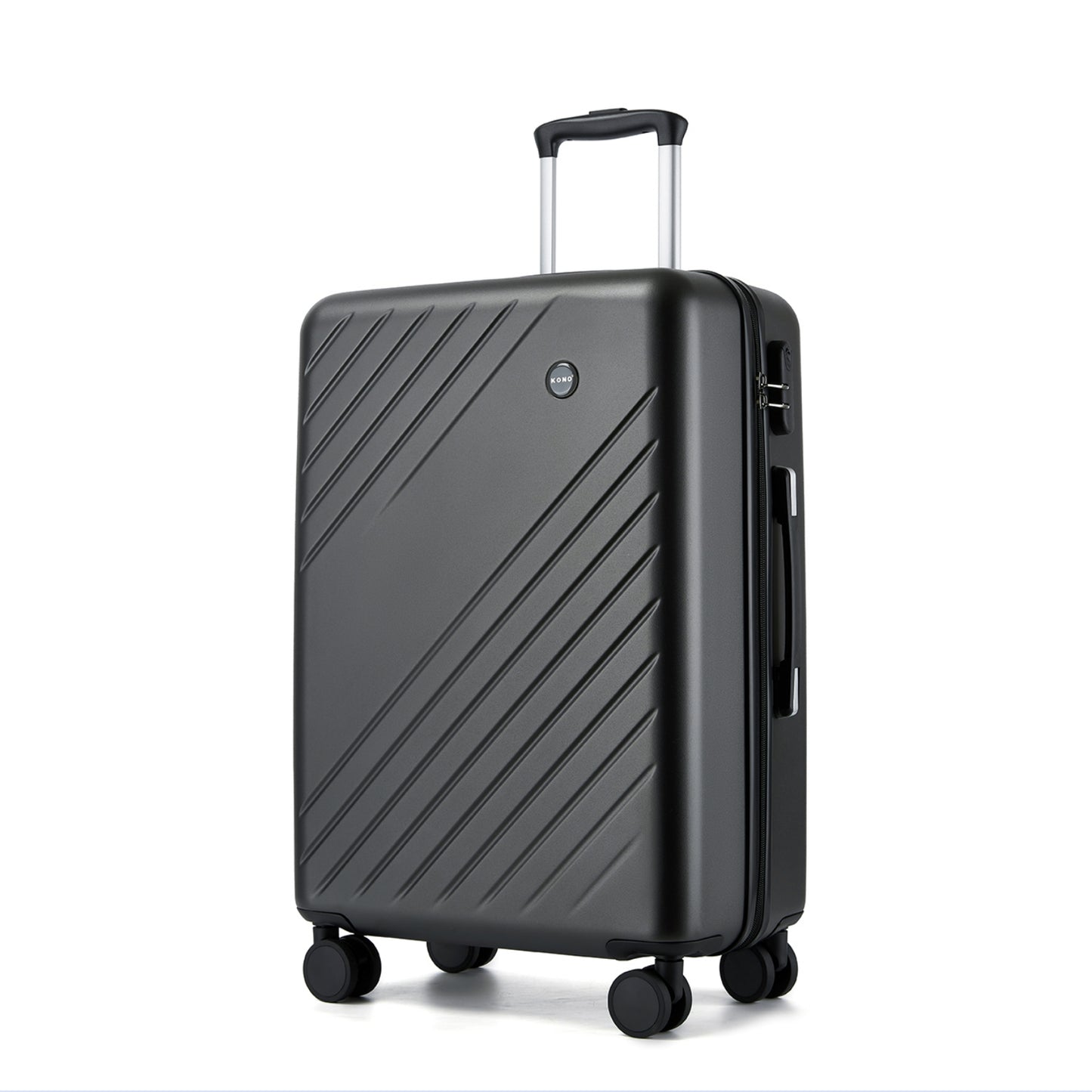 Kono ABS+PC Hard Shell Luggage, Diagonal Stripe Lightweight Travel Suitcase with Silent Spinner Wheels & Organised Interior (KSK2585) - Grey