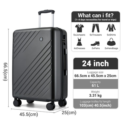 Kono ABS+PC Hard Shell Luggage, Diagonal Stripe Lightweight Travel Suitcase with Silent Spinner Wheels & Organised Interior (KSK2585) - Grey