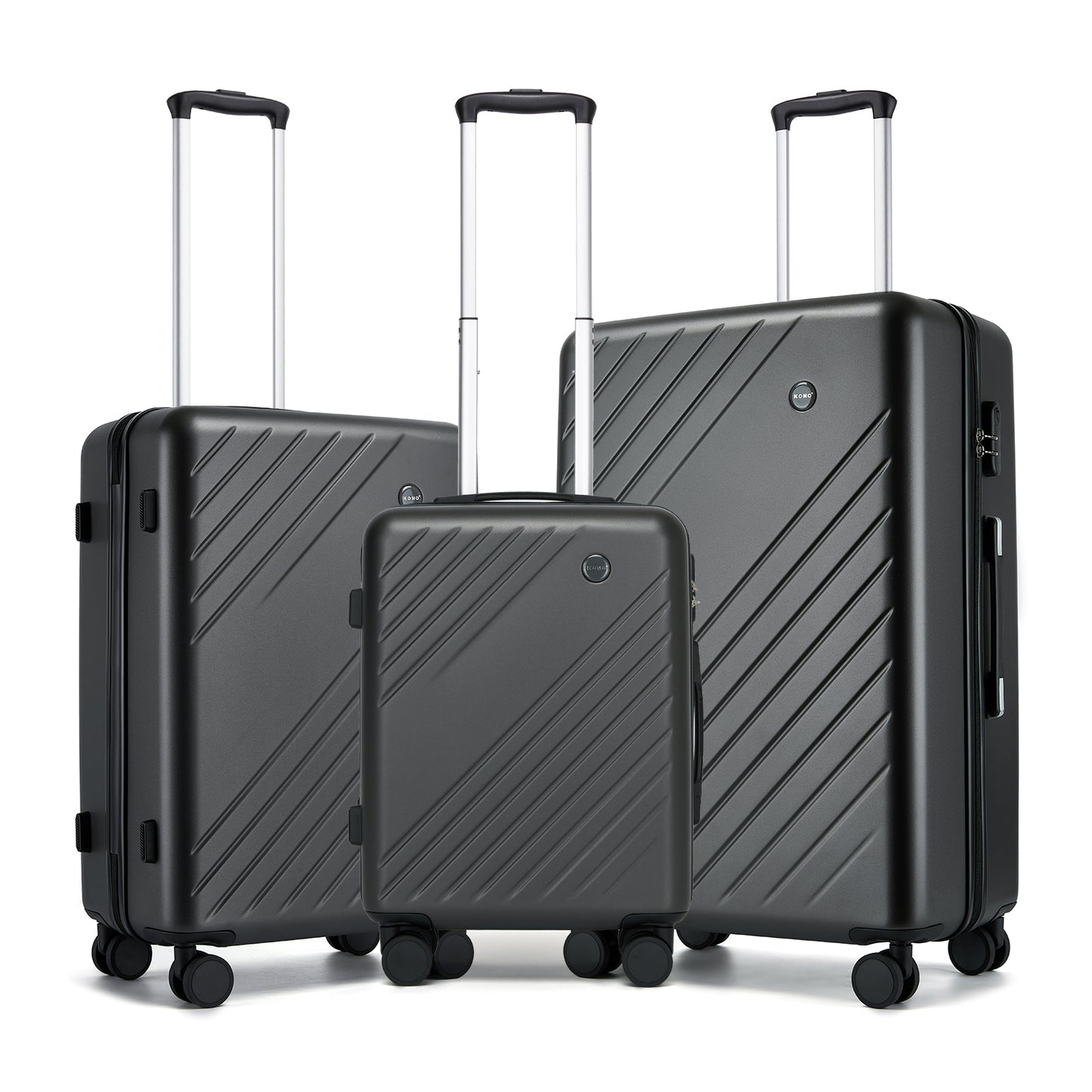 Kono ABS+PC Hard Shell 3 Piece Luggage Set (20/24/28 Inch) with Diagonal Strap, Silent Wheels & Complete Travel Solution (KSK2585) - Grey