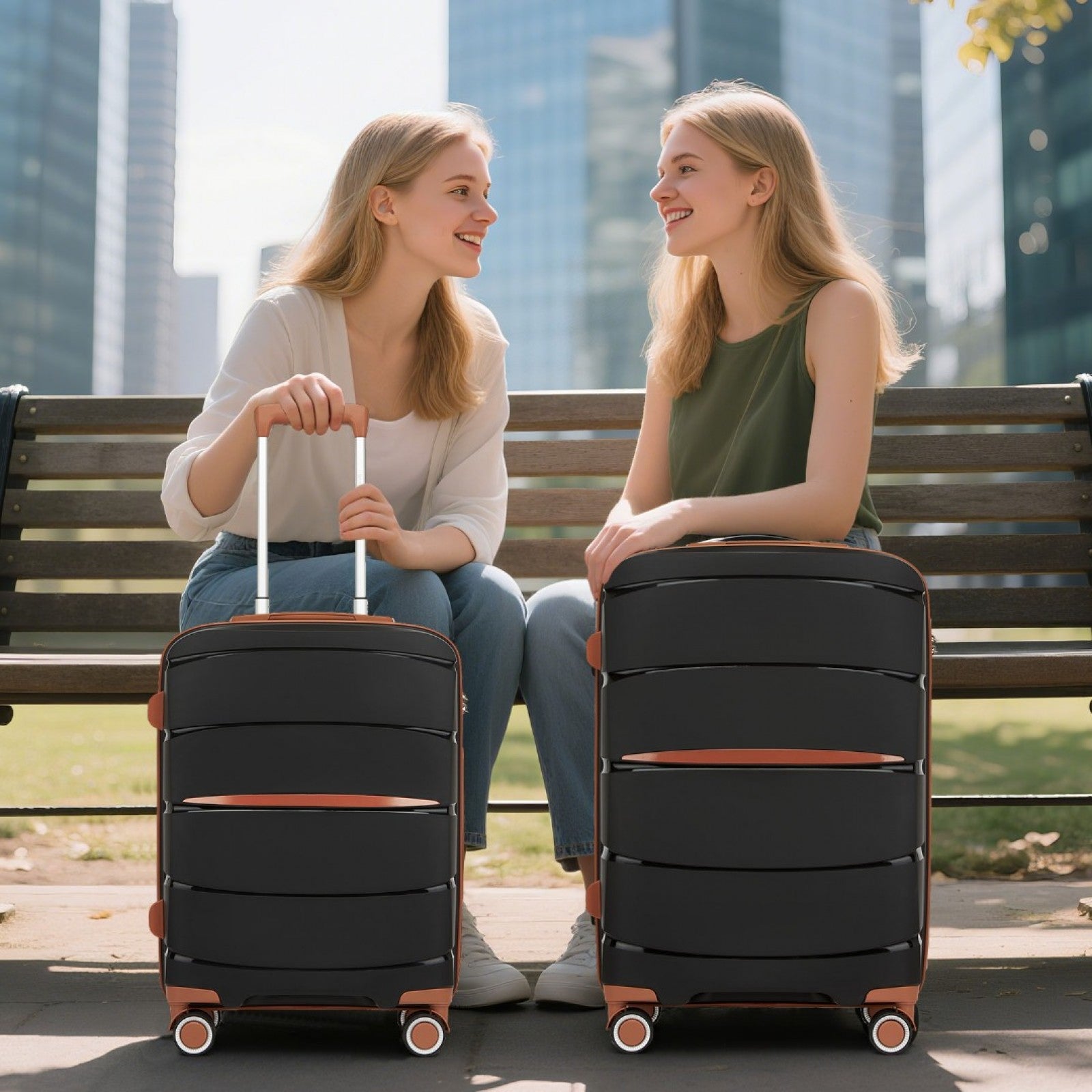 20″ Modern Scratch-Resistant Cabin Suitcase with TSA Lock – Black & Brown