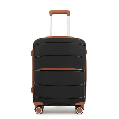 Kono PP Modern Scratch-Resistant Cabin Suitcase with TSA Lock & Stylish Brown Accents (KSK2591) - Black & Brown