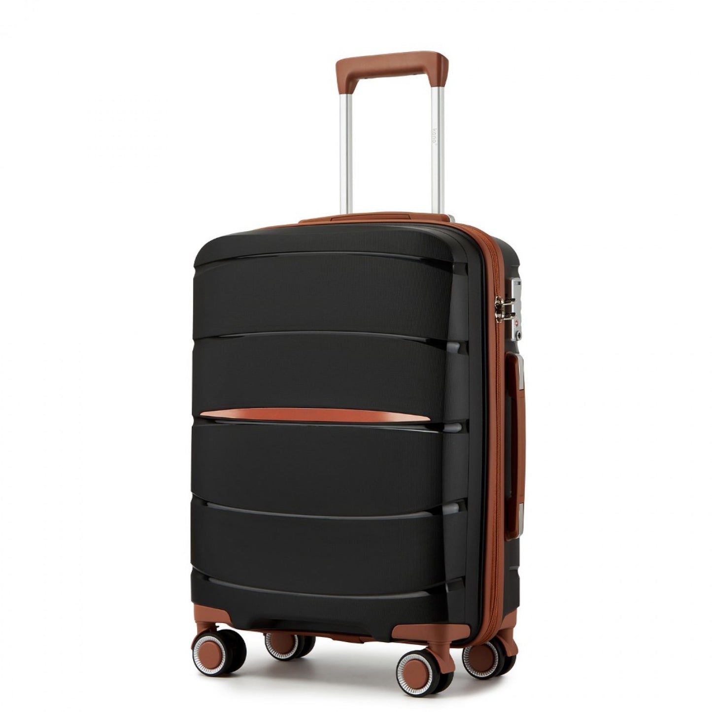 Kono PP Modern Scratch-Resistant Cabin Suitcase with TSA Lock & Stylish Brown Accents (KSK2591) - Black & Brown