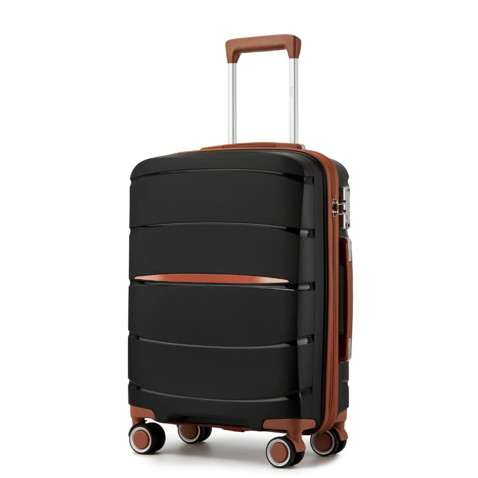Kono PP Modern Scratch-Resistant Cabin Suitcase with TSA Lock & Stylish Brown Accents (KSK2591) - Black & Brown
