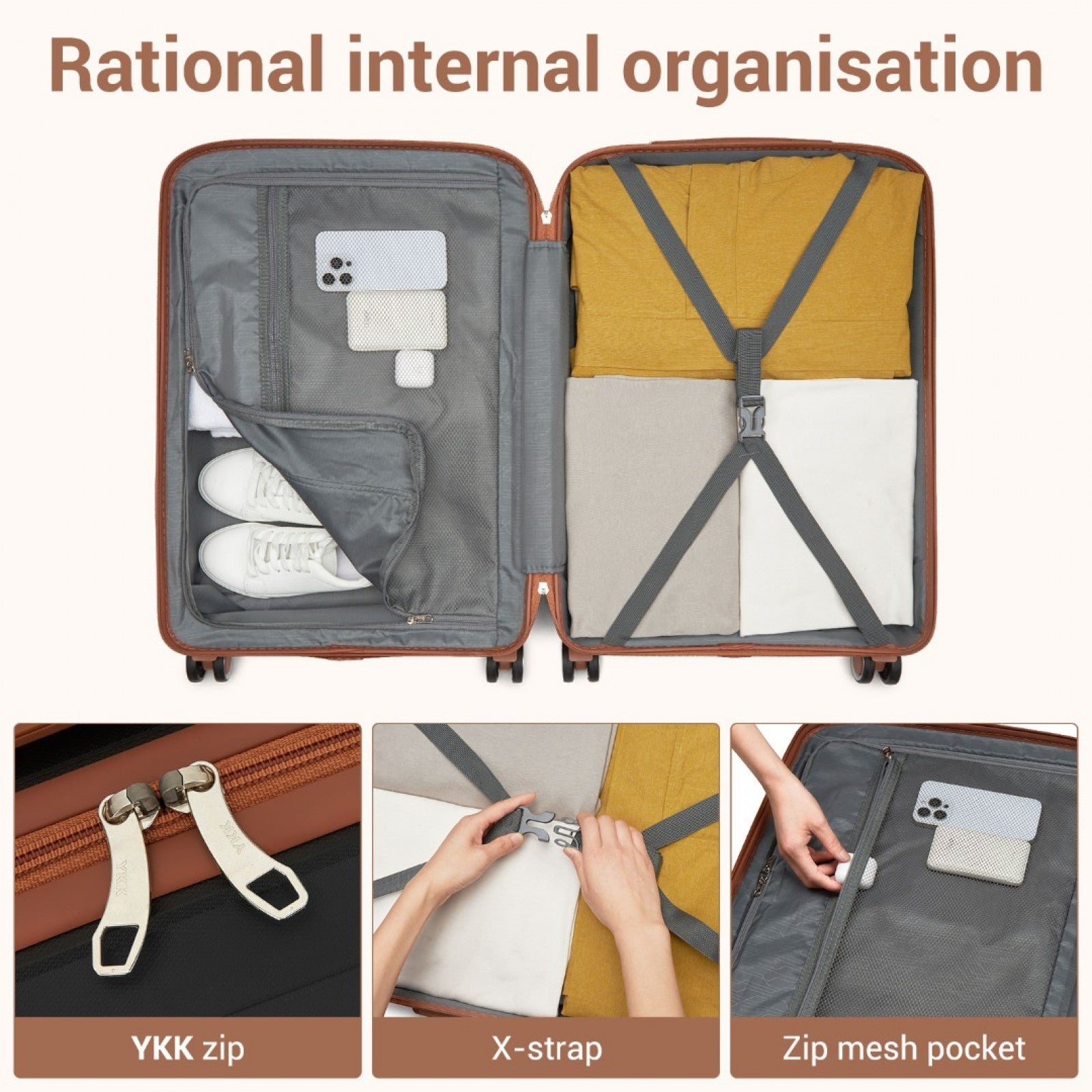 20″ Modern Scratch-Resistant Cabin Suitcase with TSA Lock – Black & Brown