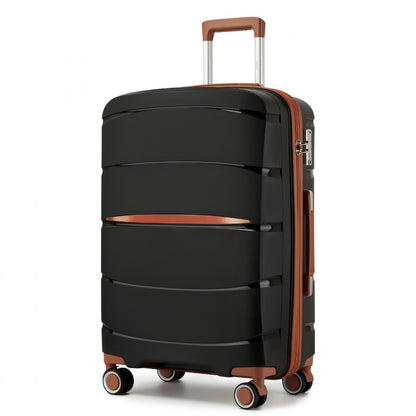 Kono PP Modern Scratch-Resistant Cabin Suitcase with TSA Lock & Stylish Brown Accents (KSK2591) - Black & Brown