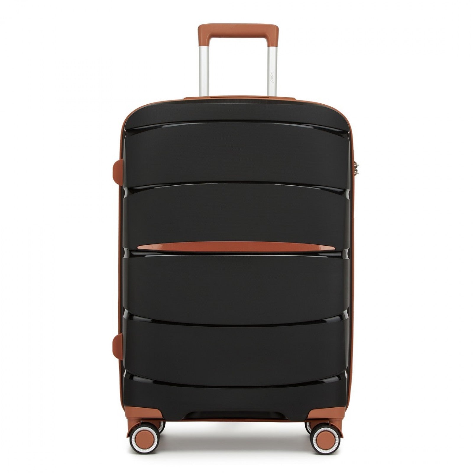 Kono PP Modern Scratch-Resistant Cabin Suitcase with TSA Lock & Stylish Brown Accents (KSK2591) - Black & Brown