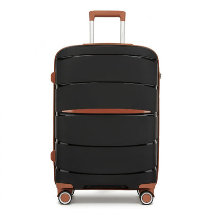Kono PP Modern Scratch-Resistant Cabin Suitcase with TSA Lock & Stylish Brown Accents (KSK2591) - Black & Brown