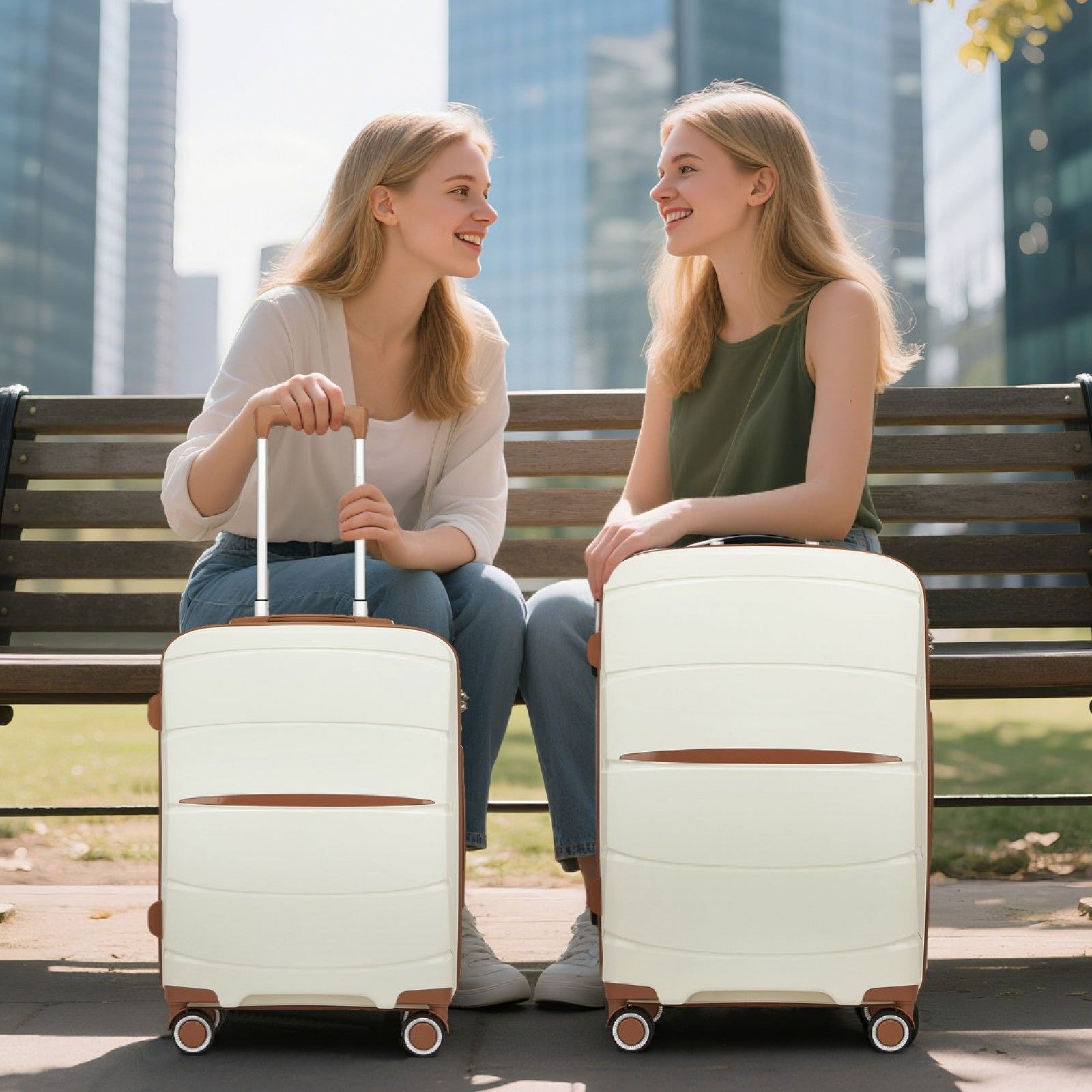 20″ Scratch-Resistant Cabin Suitcase with TSA Lock – Cream & Brown