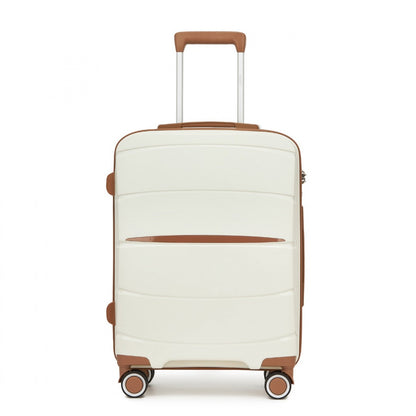 Kono PP Modern Scratch-Resistant Cabin Suitcase with TSA Lock & Stylish Brown Accents (KSK2591) - Cream & Brown