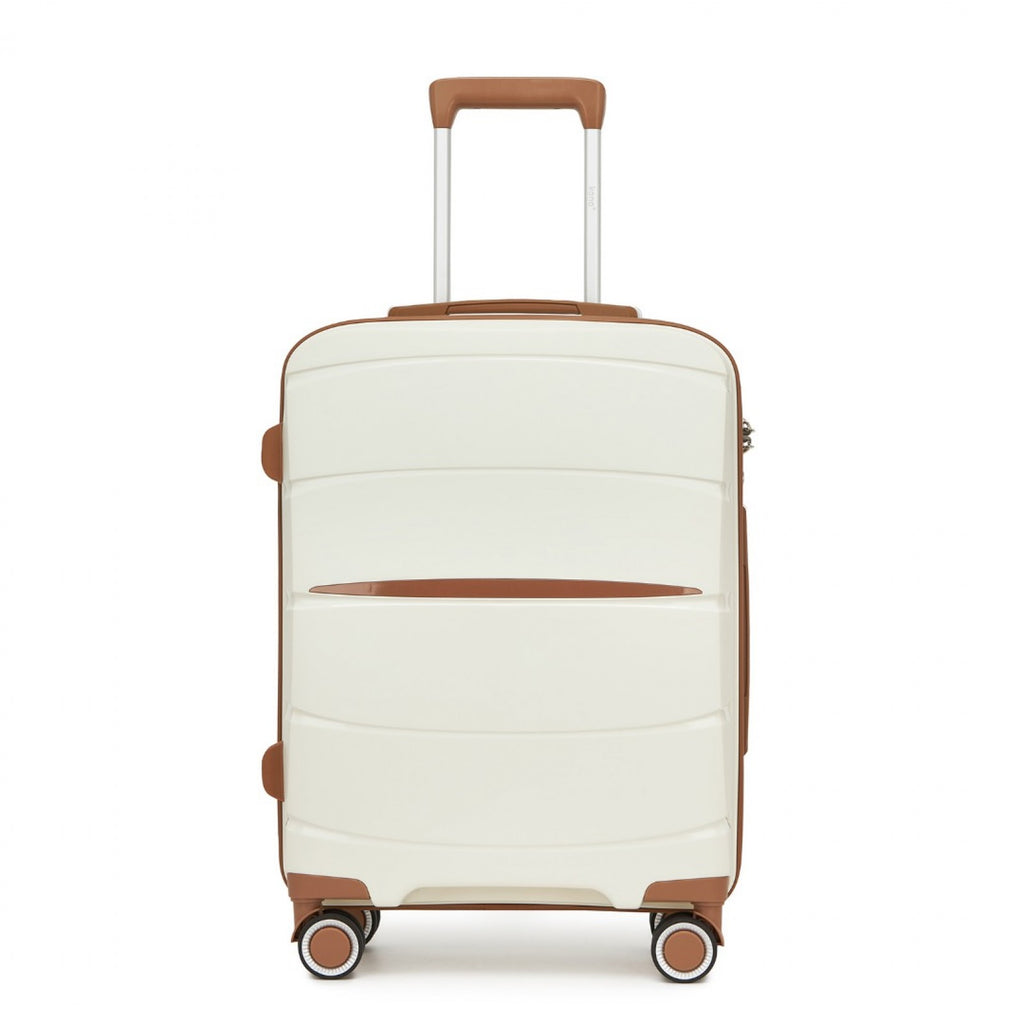 20″ Scratch-Resistant Cabin Suitcase with TSA Lock – Cream & Brown