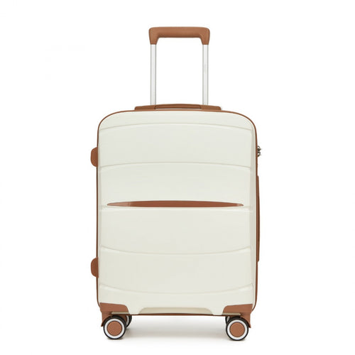 20″ Scratch-Resistant Cabin Suitcase with TSA Lock – Cream & Brown