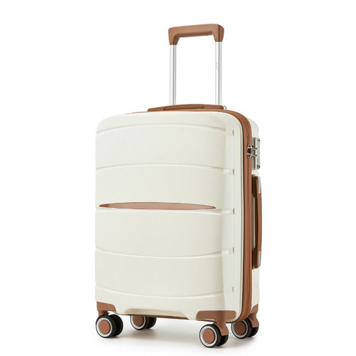 Lightweight cabin luggage in cream with brown accents for weekend trips