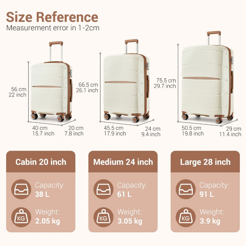 20″ Scratch-Resistant Cabin Suitcase with TSA Lock – Cream & Brown