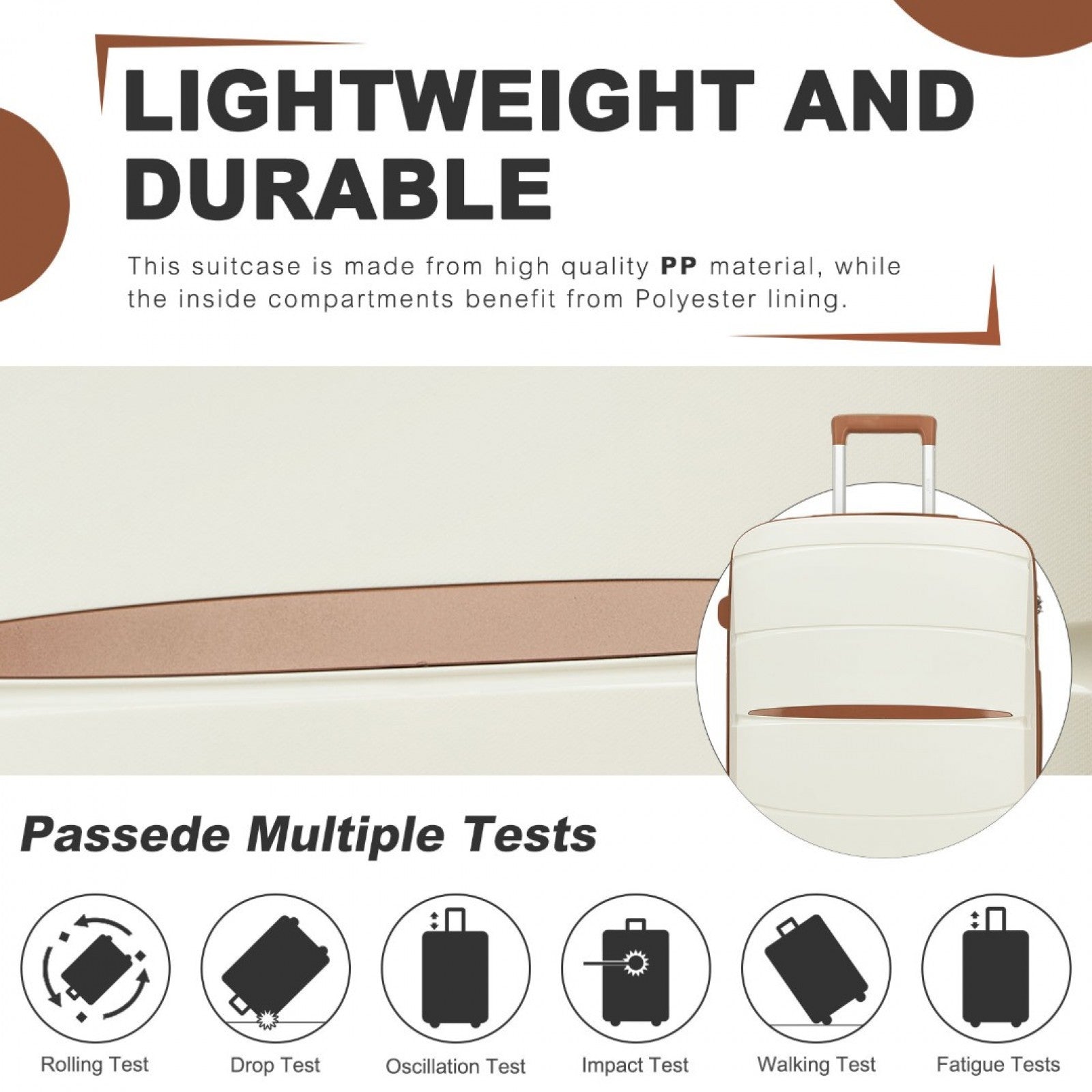 20″ Scratch-Resistant Cabin Suitcase with TSA Lock – Cream & Brown