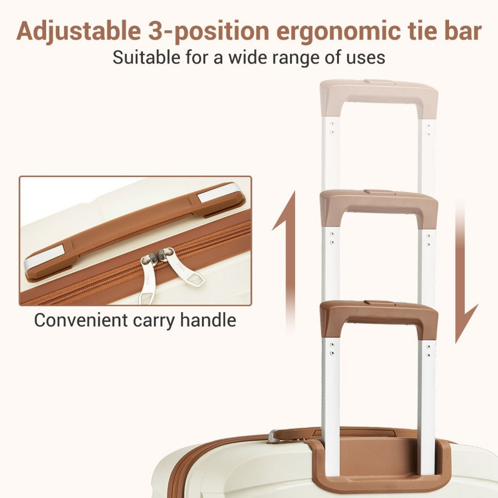 20″ Scratch-Resistant Cabin Suitcase with TSA Lock – Cream & Brown