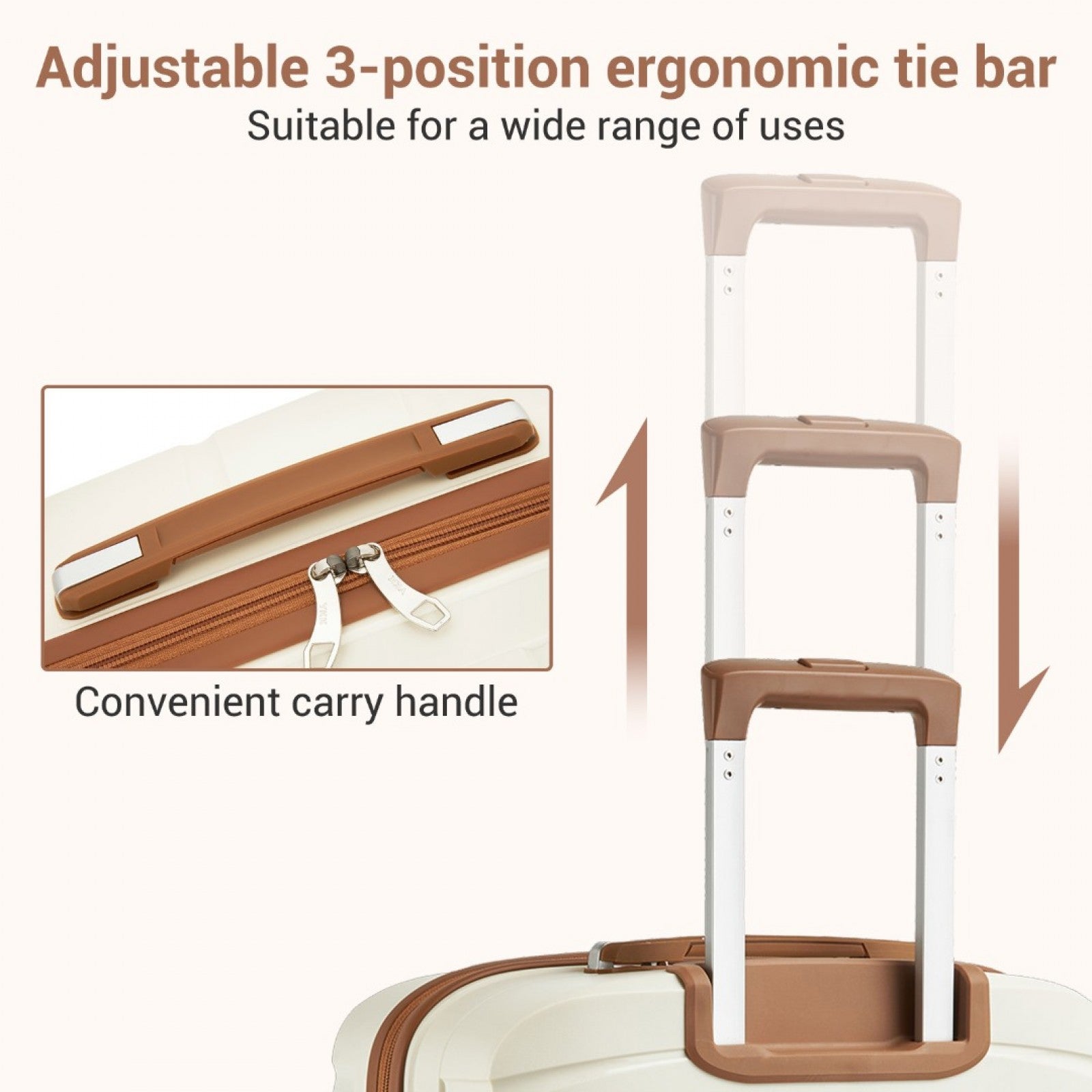20″ Scratch-Resistant Cabin Suitcase with TSA Lock – Cream & Brown